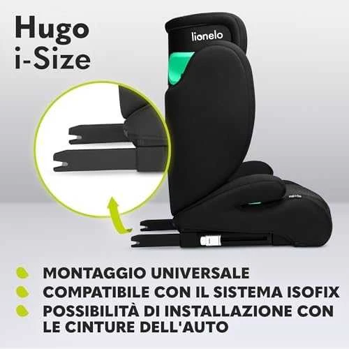 Automobilinė kėdutė Lionelo Hugo i-Size, 15-36 kg, Juodas Carbon