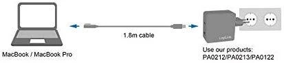 Kabelis USB LogiLink USB-C - MagSafe 2 1.8 m Sidabrinė (PA0226)