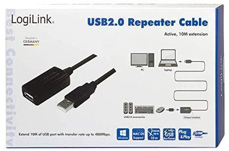 LOGILINK UA0143 LOGILINK - USB 2.0 aktyvaus kartotuvo laidas, 10m