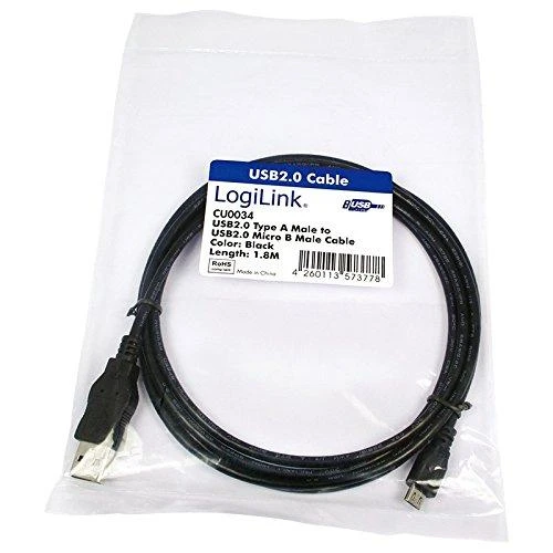 Logilink USB micro-B 180, 1.8m Micro-USB B, USB A, 1.8 m, Juodas