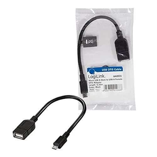Logilink 0.2m USB 2.0 A/Micro-B 0.2 m, Juodas