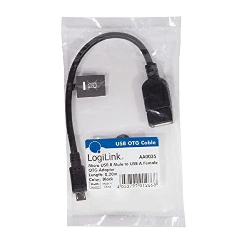 Logilink 0.2m USB 2.0 A/Micro-B 0.2 m, Juodas