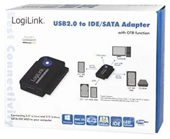 LogiLink Adapteris USB 2.0 iki 2.5 + 3.5 col. IDE + SATA HDD OTB - Juodas - 1xUSB A vyriškas 1x40 kontaktų SATA moteriškas 1x44 kontaktų SATA moteriškas