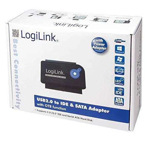 LogiLink Adapteris USB 2.0 iki 2.5 + 3.5 col. IDE + SATA HDD OTB - Juodas - 1xUSB A vyriškas 1x40 kontaktų SATA moteriškas 1x44 kontaktų SATA moteriškas