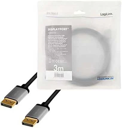 LogiLink DisplayPort 1.2 M/M 3.0m juoda-pilka