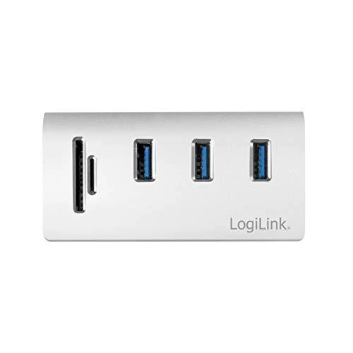 LOGILINK CR0045 LOGILINK - USB 3.0, 3 prievadų šakotuvas, su kortelių skaitytuvu ir aliuminio korpusu