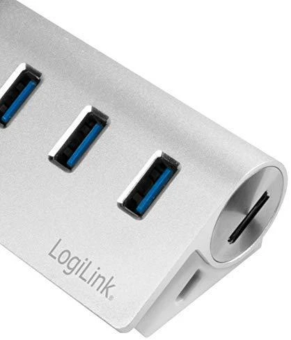 LOGILINK CR0045 LOGILINK - USB 3.0, 3 prievadų šakotuvas, su kortelių skaitytuvu ir aliuminio korpusu