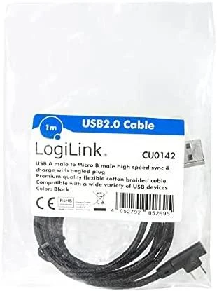 LOGILINK CU0142 LOGILINK – USB 2.0 į mikro-USB (90 kampu) kištukas, 1 m