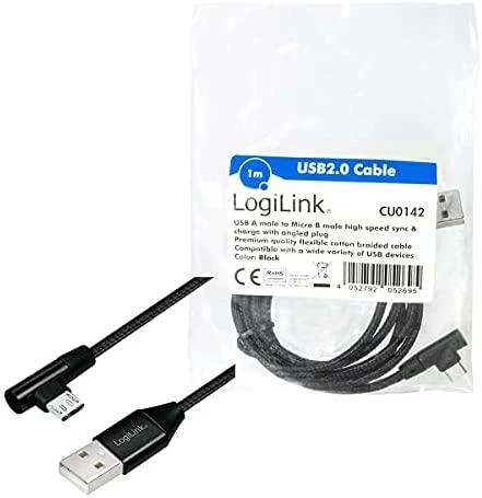 LOGILINK CU0142 LOGILINK – USB 2.0 į mikro-USB (90 kampu) kištukas, 1 m