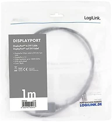 LOGILINK CV0130 LOGILINK - DisplayPort į DVI laidas, juodas, 1m