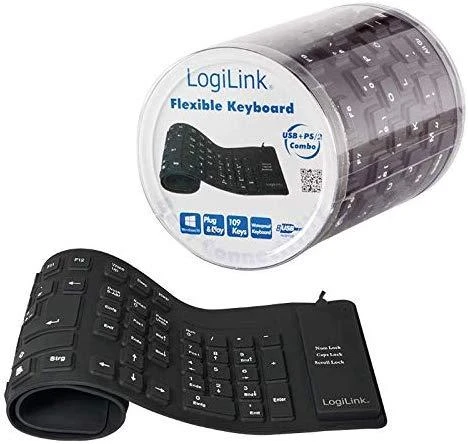 Logilink | Flexible waterproof Klaviatūra USB + PS/2 | ID0019A | Lanksti klaviatūra | su laidu | DE | Juodas