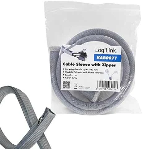 LOGILINK KAB0071 Kabelio mova su užtrauktuku Poliesteris Ø 30 mm pilkas 1m