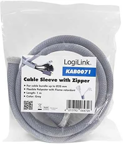 LOGILINK KAB0071 Kabelio mova su užtrauktuku Poliesteris Ø 30 mm pilkas 1m