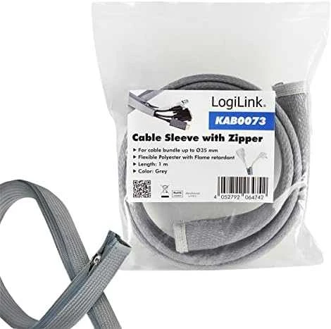 LOGILINK KAB0073 Kabelio mova su užtrauktuku Poliesteris Ø 50 mm pilkas 1m