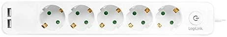 LogiLink 5 gniazd 1.5m balta | 2 x USB