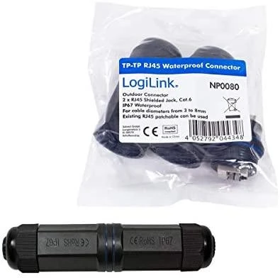 LOGILINK NP0080 LOGILINK - Lauko pataisomojo kabelio jungtis RJ45 moteriška / moteriška, IP67 atspari vandeniui