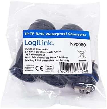 LOGILINK NP0080 LOGILINK - Lauko pataisomojo kabelio jungtis RJ45 moteriška / moteriška, IP67 atspari vandeniui