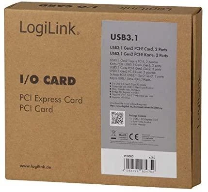 „Logilink PC0080“, „PCI Express“ kortelė, 2 x USB 3.1, „Asmedia AS1142“ „Logilink USB 3.1 PCI-Express“ kortelė, 2 prievadų A tipo PCIe