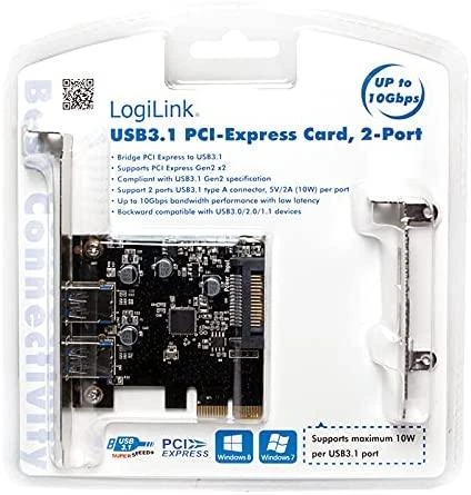 „Logilink PC0080“, „PCI Express“ kortelė, 2 x USB 3.1, „Asmedia AS1142“ „Logilink USB 3.1 PCI-Express“ kortelė, 2 prievadų A tipo PCIe