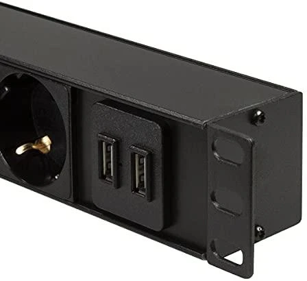LogiLink PDU8C02 19 PDU 8x CEE 7/3 lizdas + 2 x USB, su apsauga nuo perkrovos