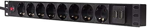 LogiLink PDU8C02 19 PDU 8x CEE 7/3 lizdas + 2 x USB, su apsauga nuo perkrovos