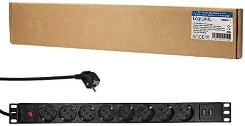 LogiLink PDU8C02 19 PDU 8x CEE 7/3 lizdas + 2 x USB, su apsauga nuo perkrovos