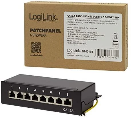 LOGILINK NP0018B LOGILINK- Patch Panel Desktop Cat.6A STP 8 jungtys, Juodas