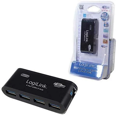 HUB USB LogiLink 4 prievadas USB 3.0, su adapteriu (UA0152)