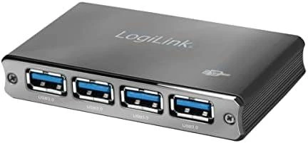LogiLink Aliuminio HUB USB3.0 4 prievadų, juodas, Su maitinimo šaltiniu
