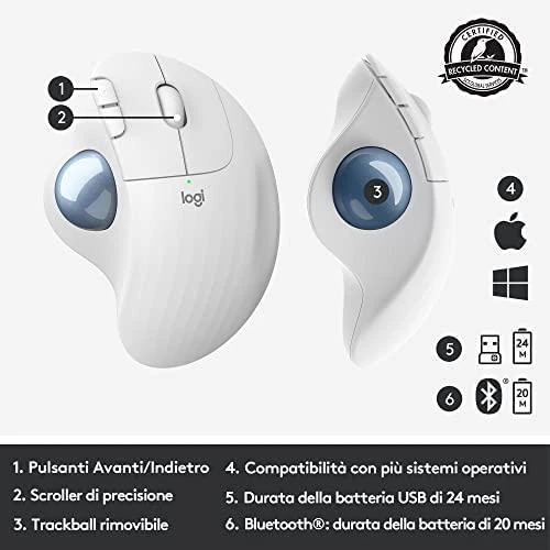 Logitech ERGO M575 Belaidė Trackball pelė, baltos spalvos