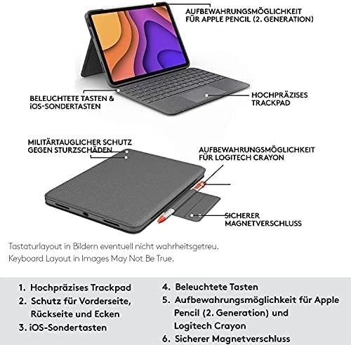 Logitech Folio Touch dėklas skirtas iPad Air 4 Gen. (Klaviatūros kalba – Vokiečių)