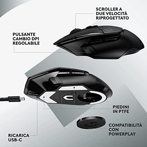 Belaidė žaidimų pėlė Logitech G502 X Lightspeed, Juodos spalvos