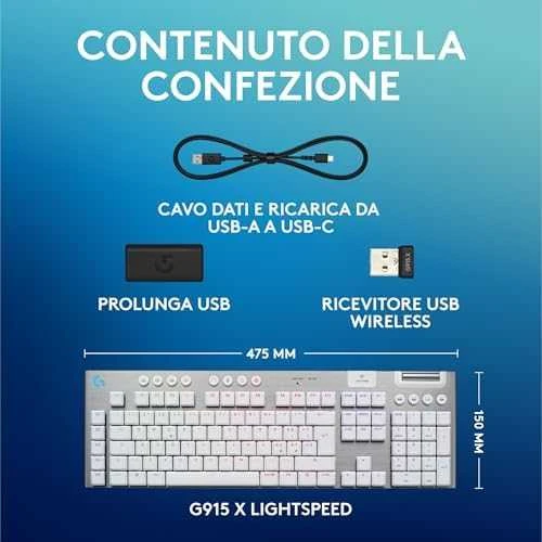 Logitech G915 X Lightspeed belaidė mechaninė klaviatūra | US, TACTILE SWITCHES | Balta
