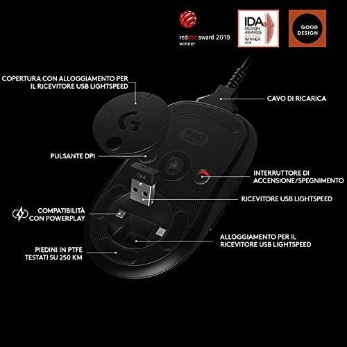 Logitech G PRO Belaidė žaidimų pelė, RF belaidė, 25600 DPI, Juoda