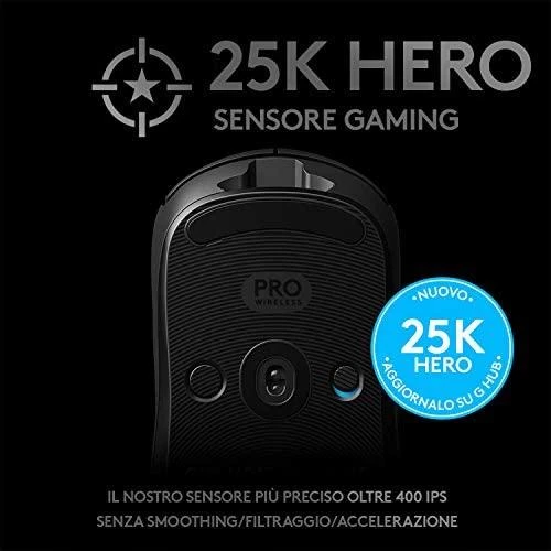Logitech G PRO Belaidė žaidimų pelė, RF belaidė, 25600 DPI, Juoda