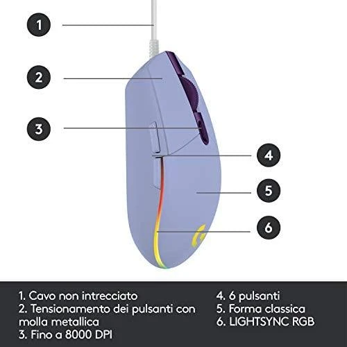 Pelė žaidimams Logitech G203 Lightsync RGB, Lilac