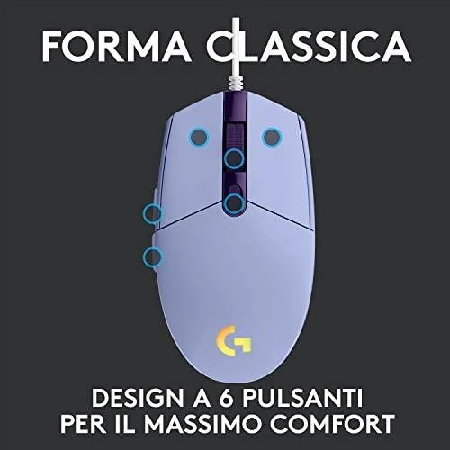 Pelė žaidimams Logitech G203 Lightsync RGB, Lilac