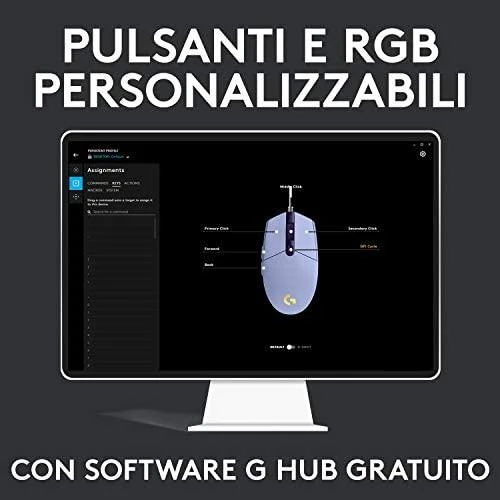 Pelė žaidimams Logitech G203 Lightsync RGB, Lilac