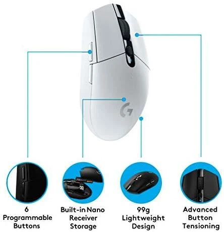 Belaidė žaidimų pelė Logitech G305 Hero, Lightspeed, Balta