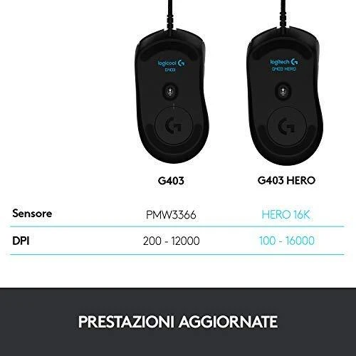 Laidinė pelė žaidimams Logitech G403 Hero, Lightsync RGB, Juodos spalvos