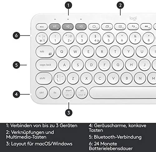 Belaidė Multi-Device Bluetooth Klaviatūra Logitech K380, DE išdėstymas, Balta