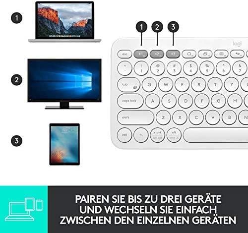 Belaidė Multi-Device Bluetooth Klaviatūra Logitech K380, DE išdėstymas, Balta