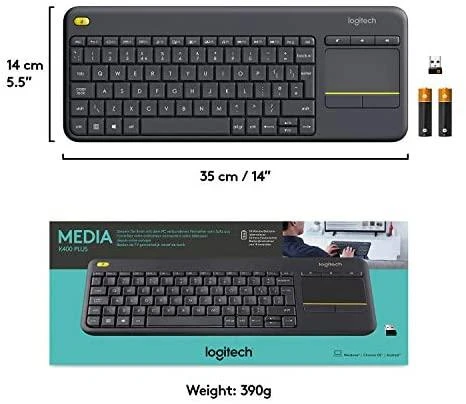 Belaidė klaviatūra Logitech K400 Plus su jutikliniu kilimėliu, US išdėstymas, Juoda