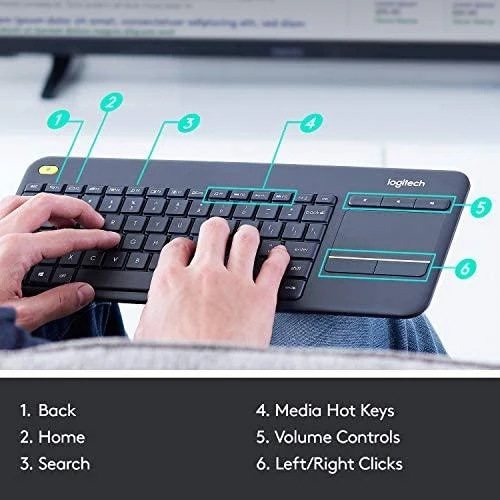 Belaidė klaviatūra Logitech K400 Plus su jutikliniu kilimėliu, US išdėstymas, Juoda
