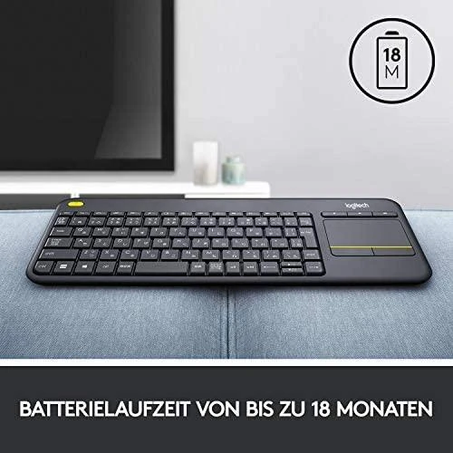 Belaidė klaviatūra Logitech K400 Plus su jutikliniu kilimėliu, DE išdėstymas, Juoda