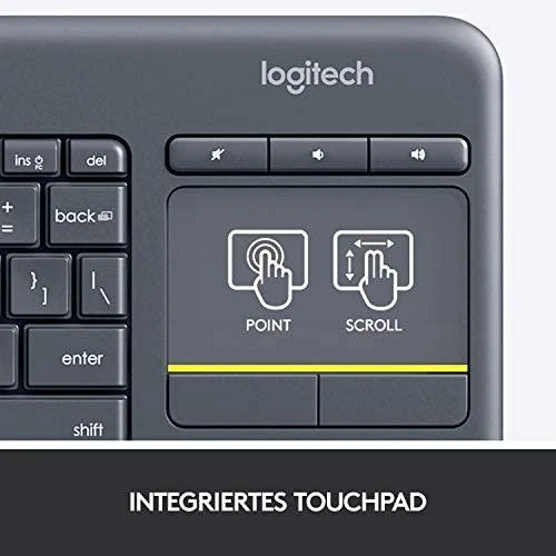 Belaidė klaviatūra Logitech K400 Plus su jutikliniu kilimėliu, DE išdėstymas, Juoda