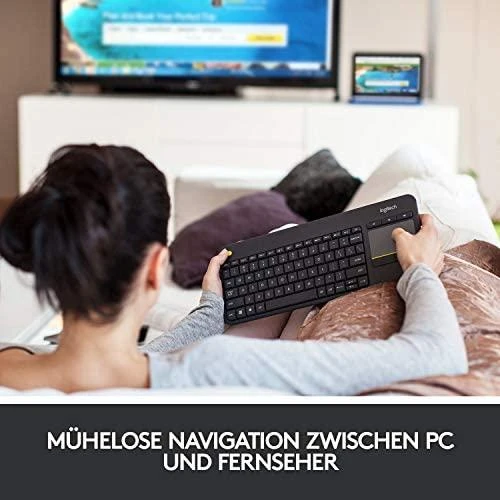 Belaidė klaviatūra Logitech K400 Plus su jutikliniu kilimėliu, DE išdėstymas, Juoda