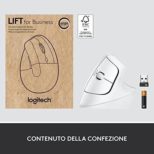 LOGITECH Lift verslui Vertikali pelė ergonomiškas 6 mygtukai belaidis Bluetooth 2.4 GHz Bolt USB imtuvas off-baltas