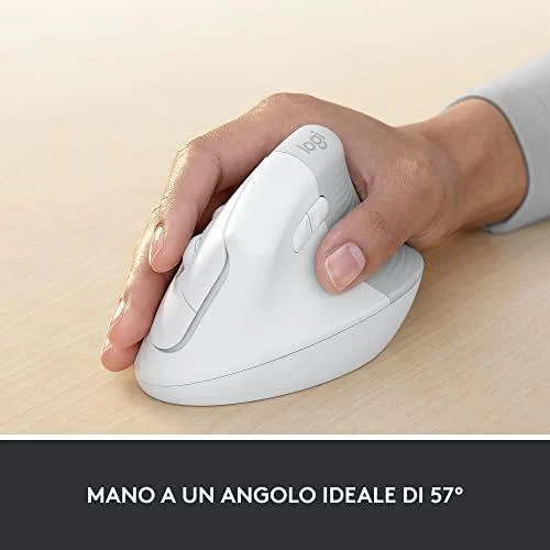 LOGITECH Lift verslui Vertikali pelė ergonomiškas 6 mygtukai belaidis Bluetooth 2.4 GHz Bolt USB imtuvas off-baltas