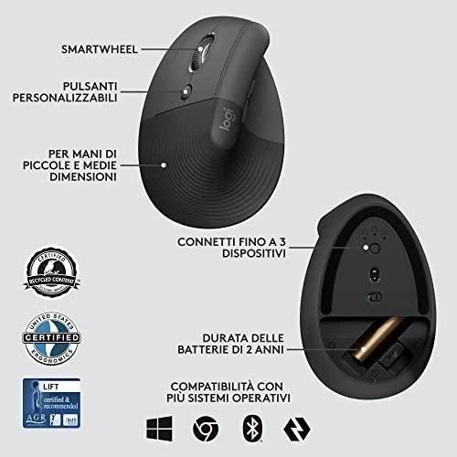 Pelė LOGITECH LIFT verslui LEFT - GRAPHITE / Juodas - EMEA